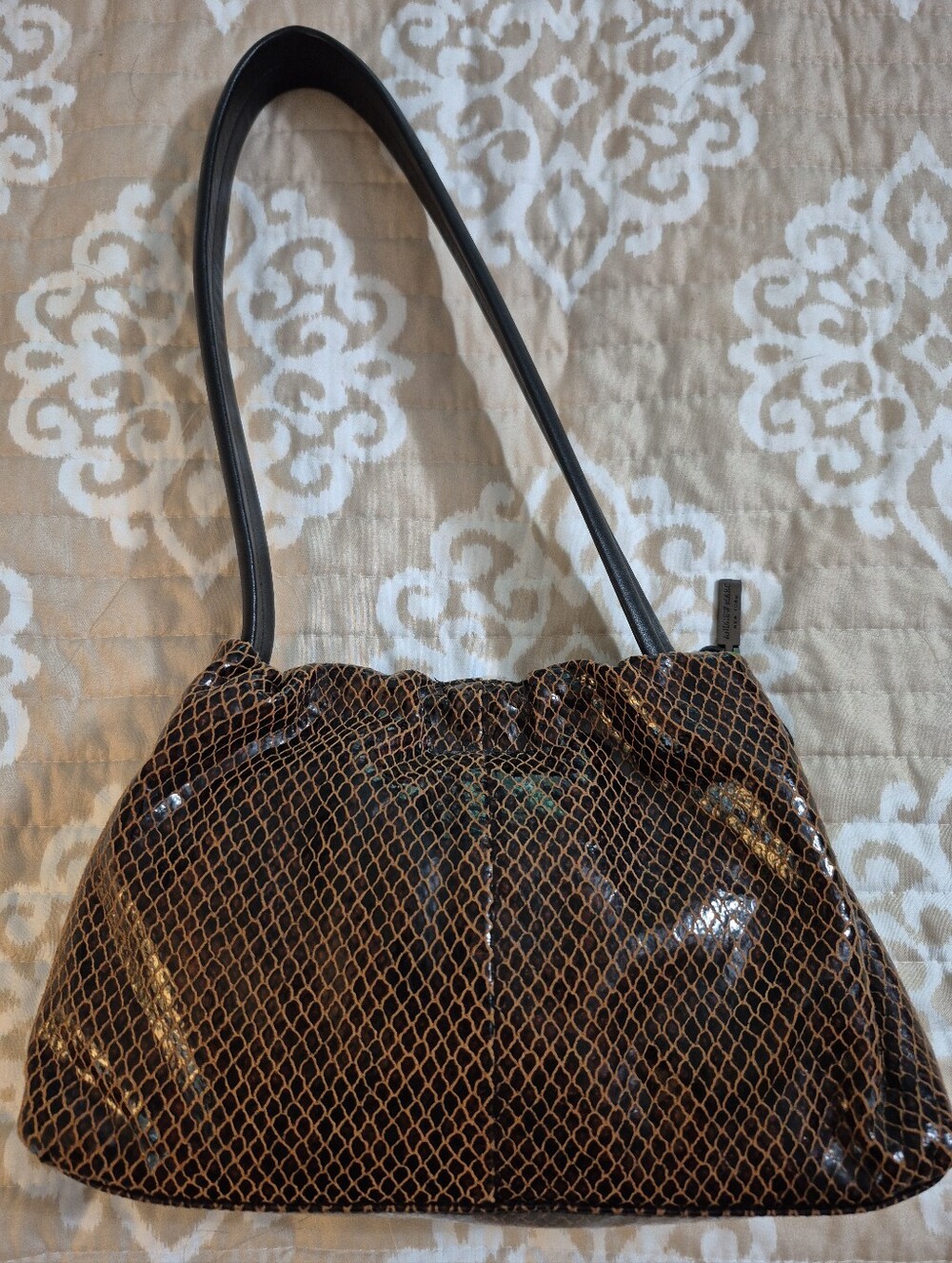 Stylish Leather Brown Metallic Mesh Shoulder Bag